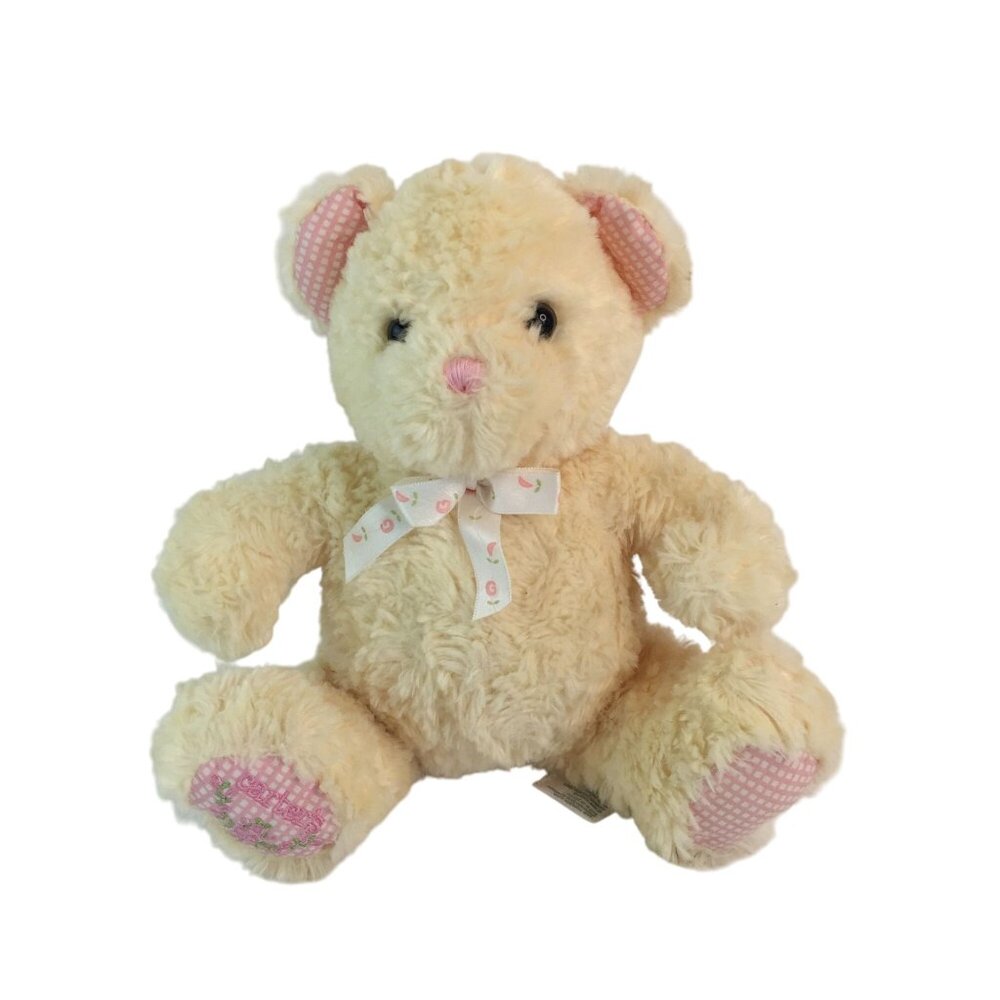 Carters‎ Yellow Teddy Bear Musical Lullaby Wind Up Plush 10" Pink Gingham Works